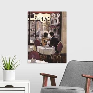 Cafe Couple Stretched Canvas Print Wall Art